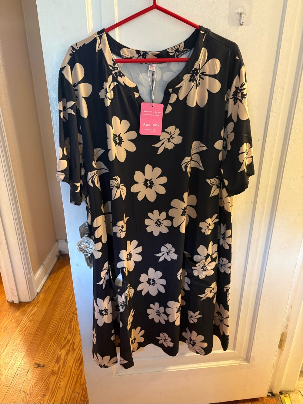 Black Midi Dress with Cream Floral Print